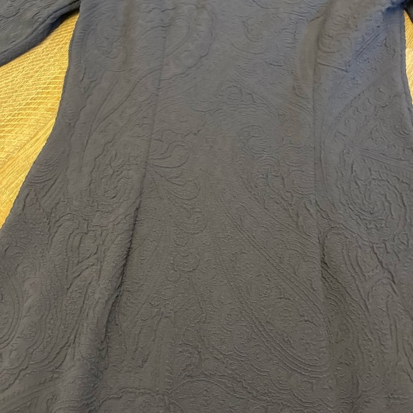 J McLaughlin navy blue dress knee length long sleeve v neck xs jacquard collar - Picture 8 of 8